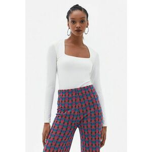 Bluza din amestec de bumbac cu decolteu patrat - Alb imagine
