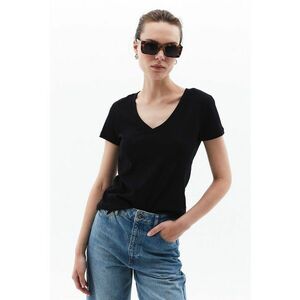 Tricou din bumbac cu decolteu in V - Negru imagine