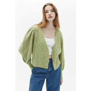Cardigan cu perforatii si maneci bufante - Verde pal imagine