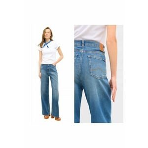 Blugi Dama - Style Luise Wide - Straight Fit - Talie Inalta - Lungi - Cu Fermoar - 5 Buzunare - Bumbac - Albastru - Albastru imagine