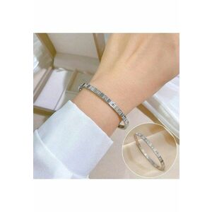 Bratara din otel inoxidabil - tip bangle - cu pietre din zirconiu - suflata cu aur 18k - C2 - Argintiu imagine