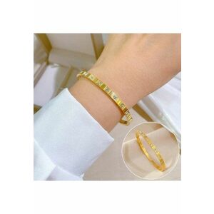 Bratara din otel inoxidabil - tip bangle - cu pietre din zirconiu - suflata cu aur 18k - C2 - Auriu imagine