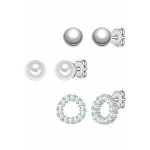 Set de cercei cu perle sintetice si zirconia - Argintiu imagine