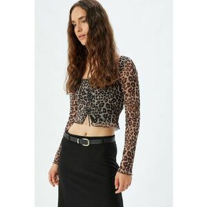 Bluza crop cu animal print - Negru/Maro imagine