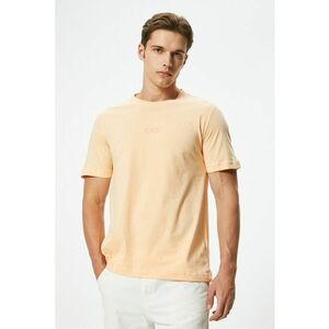 Tricou de bumbac cu decolteu la baza gatului - Portocaliu pal imagine