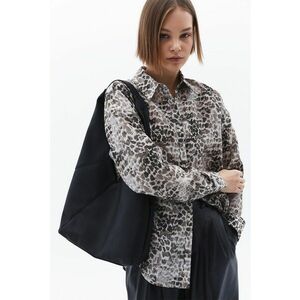 Camasa din amestec de modal cu animal print - Alb murdar/Gri antracit imagine
