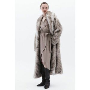 Rochie-camasa din amestec de modal cu decolteu in V - Maro taupe deschis imagine