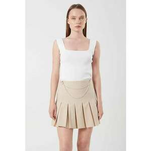 Fusta midi plisata talie inalta - bej natural - Bej Natural imagine