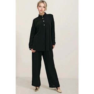 Set de doua piese - camasa texturata cu maneca lunga si pantaloni largi - negru - textil - XL - Negru imagine