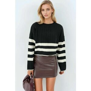Pulover dama - tricotat - cu dungi - negru - tricot - One Size imagine