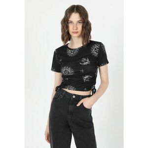 Tricou cu imprimeu si snururi laterale - Alb/Negru imagine