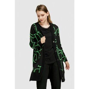 Cardigan cu model si buzunare - Verde/Negru imagine