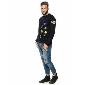 Bluza de trening din bumbac cu decolteu la baza gatului - Negru imagine