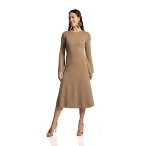 Rochie midi cu maneci clopot - Bej imagine