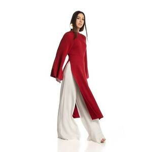 Rochie midi din tricot cu slituri laterale - Caramiziu imagine