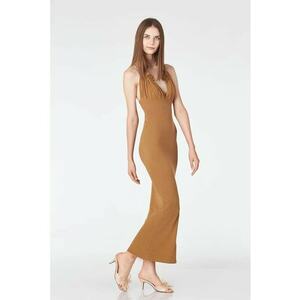 Rochie maxi cu croiala cambrata si decolteu in V - Caramel imagine
