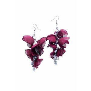 Cercei lungi statement - Zia Fashion - Aniela - flori din voal - perle Mallorca si inox - handmade imagine