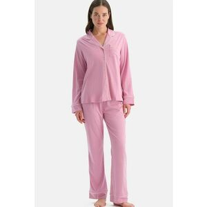 Pijama din bumbac si modal cu maneci lungi si buzunar aplicat - Roz pastel imagine