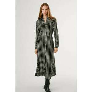 Rochie cu maneci lungi si model in carouri - Alb/Negru/Verde masliniu imagine