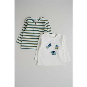 Set de bluze cu model - 2 piese - Alb/Verde masliniu/Verde englez imagine