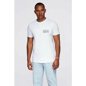 Tricou cu decolteu la baza gatului si detaliu cu logo pe piept - Alb imagine