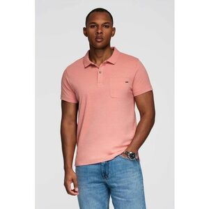 Tricou cu model uni si buzunar pe piept - Roz somon imagine