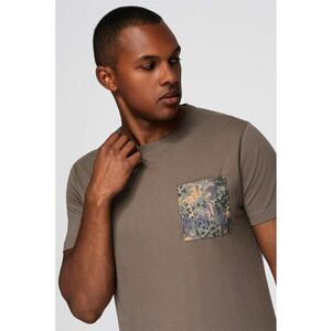 Tricou din bumbac cu decolteu la baza gatului - Kaki imagine