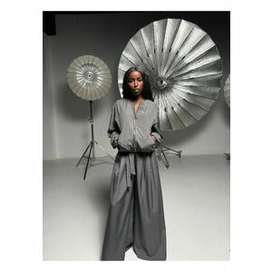 Set de jacheta bomber si pantaloni palazzo Voyageuse - Gri imagine