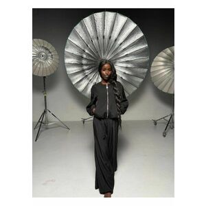 Set de jacheta bomber si pantaloni palazzo Voyageuse - Negru imagine
