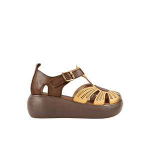 Sandale din piele naturala cu talpa wedge - Galben imagine
