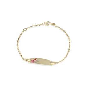Brarata pentru Copii din Aur Galben de 14K cu Placuta Nume si Flori - imagine