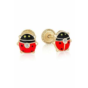 Cercei cu Protectie pentru Copii din Aur Galben de 18K cu Diamante de 0.05ct - Buburuza - imagine