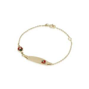 Brarata pentru Copii din Aur Galben de 18K cu Diamante de 0.05ct - Placuta Nume - Buburuza Rosie - imagine