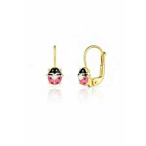 Cercei cu Tortite pentru Copii din Aur Galben de 18K cu Diamante de 0.05ct - Buburuza - imagine