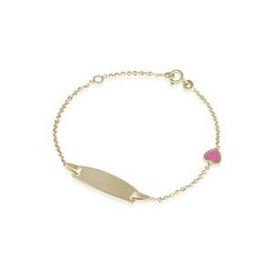 Brarata pentru Copii din Aur Galben de 14K cu Placuta Nume si Inima Roz - imagine