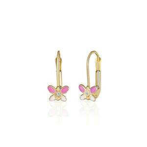 Cercei cu Tortite pentru Copii din Aur Galben de 18K cu Diamante de 0.05ct - Fluture - imagine