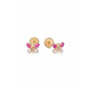 Cercei cu Protectie pentru Copii din Aur Galben de 18K cu Diamante de 0.05ct - Fluture - imagine
