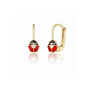 Cercei cu Tortite pentru Copii din Aur Galben de 18K cu Diamante de 0.05ct - Buburuza - imagine