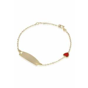 Brarata pentru Copii din Aur Galben de 14K cu Placuta Nume si Inima Rosie - imagine