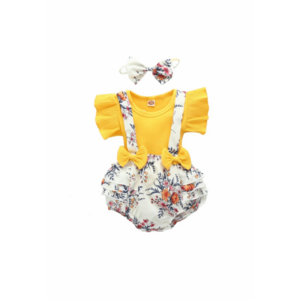 Set Compleu Cu Bluza Galbena - Pantaloni Bufanti Si Bentita Fete - Maneca scurta - Multicolor imagine