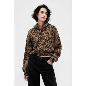 Hanorac crop cu animal print si logo - Maro inchis/Bej deschis imagine