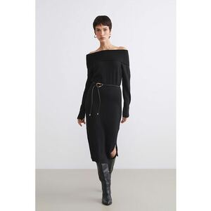 Rochie din tricot cu decolteu pe umeri - Negru imagine