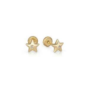 Cercei cu Protectie pentru Copii din Aur Galben de 18K cu Diamante de 0.05ct - Stea - imagine
