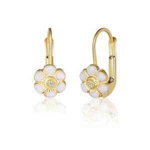 Cercei cu Tortite pentru Copii din Aur Galben de 18K cu Diamante de 0.05ct - Floare - imagine