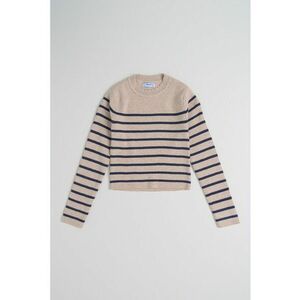 Pulover tricotat fin cu model in dungi - Maro camel/Bleumarin imagine