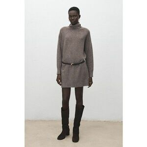 Rochie din amestec de lana cu maneci lungi - Maro taupe imagine