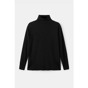Pulover tricotat fin cu guler inalt - Negru imagine