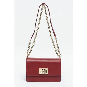 Geanta crossbody din piele cu bareta din lant si protectie pentru umar - Visiniu imagine