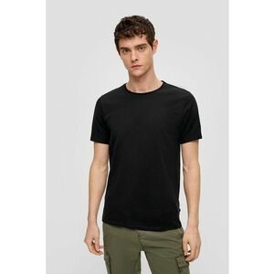 Tricou regular fit cu decolteu la baza gatului si terminatie plisata - Negru imagine