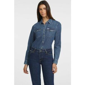 Camasa din denim cu buzunare pe piept - Albastru inchis imagine